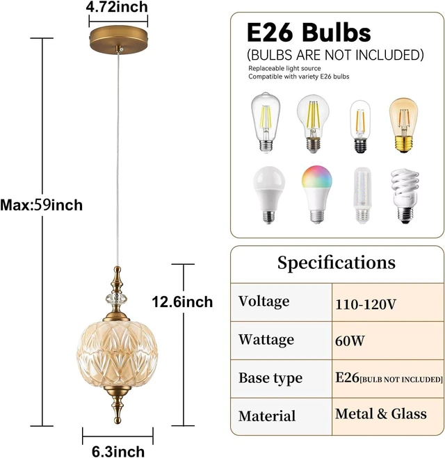 Alt view image 6 of 7 - Vintage White Glass Pendant Light Fixture E26 Bulb Milk Glass Ceiling Pendant Lighting for Bedroom Living Room Dining Room Kitchen Island Hallway(Vintage White Hardwired 6.3")