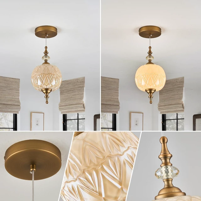 Alt view image 7 of 7 - Vintage White Glass Pendant Light Fixture E26 Bulb Milk Glass Ceiling Pendant Lighting for Bedroom Living Room Dining Room Kitchen Island Hallway(Vintage White Hardwired 6.3")