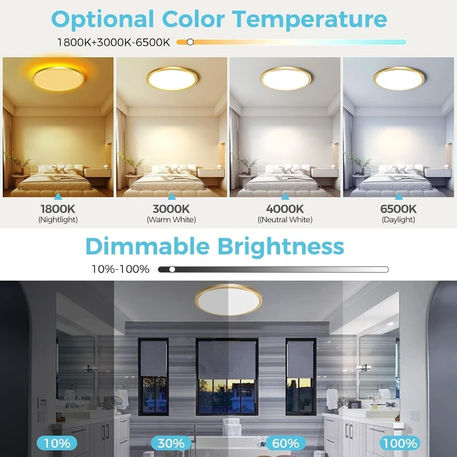 Alt view image 2 of 6 - libtit 12 Inch Gold LED Flush Mount Ceiling Light with Remote, Dimmable Low Profile Ceiling Fixture, Round LED Ceiling Light for Bedroom, Bathroom, Kitchen, Living Room, 2Pack