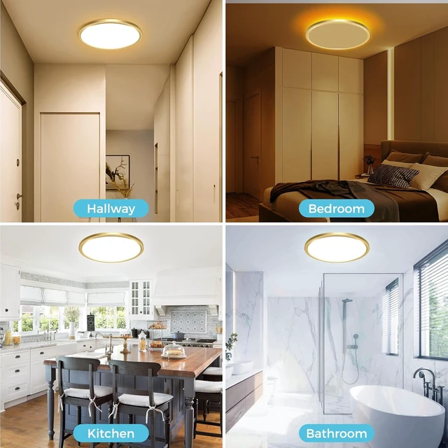 Alt view image 6 of 6 - libtit 12 Inch Gold LED Flush Mount Ceiling Light with Remote, Dimmable Low Profile Ceiling Fixture, Round LED Ceiling Light for Bedroom, Bathroom, Kitchen, Living Room, 2Pack