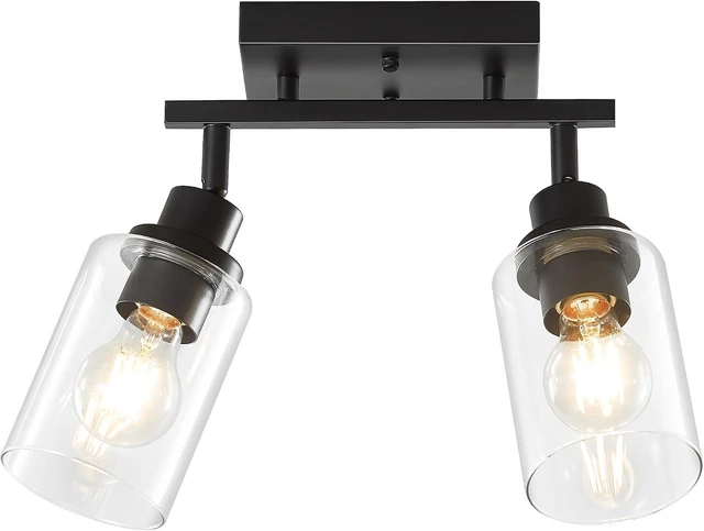 Main image of LOUSACE 2 Light Kitchen Track Light Fixtures Ceiling Vanity Lights Black, Bathroom Track Lighting Kit w/Rotatable Heads & Clear Glass Shade, Modern Wall Ceiling Tracking Light for Accent Shop Hallway