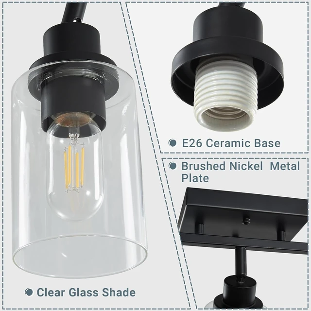 Alt view image 5 of 7 - LOUSACE 2 Light Kitchen Track Light Fixtures Ceiling Vanity Lights Black, Bathroom Track Lighting Kit w/Rotatable Heads & Clear Glass Shade, Modern Wall Ceiling Tracking Light for Accent Shop Hallway