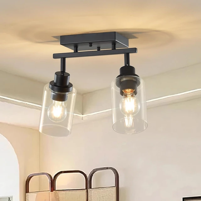 Alt view image 2 of 7 - LOUSACE 2 Light Kitchen Track Light Fixtures Ceiling Vanity Lights Black, Bathroom Track Lighting Kit w/Rotatable Heads & Clear Glass Shade, Modern Wall Ceiling Tracking Light for Accent Shop Hallway