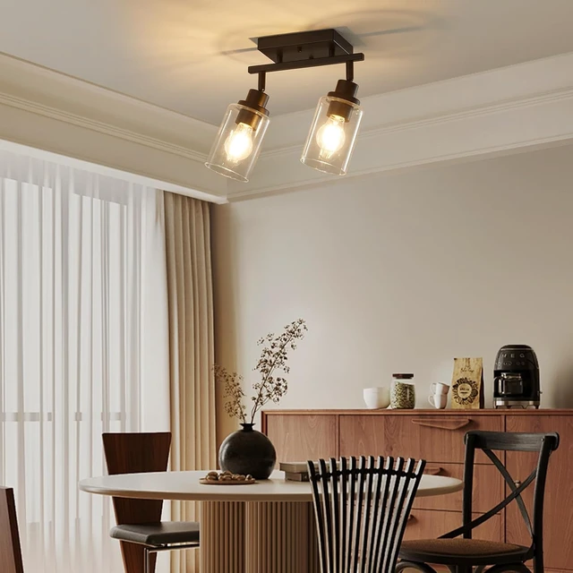 Alt view image 7 of 7 - LOUSACE 2 Light Kitchen Track Light Fixtures Ceiling Vanity Lights Black, Bathroom Track Lighting Kit w/Rotatable Heads & Clear Glass Shade, Modern Wall Ceiling Tracking Light for Accent Shop Hallway