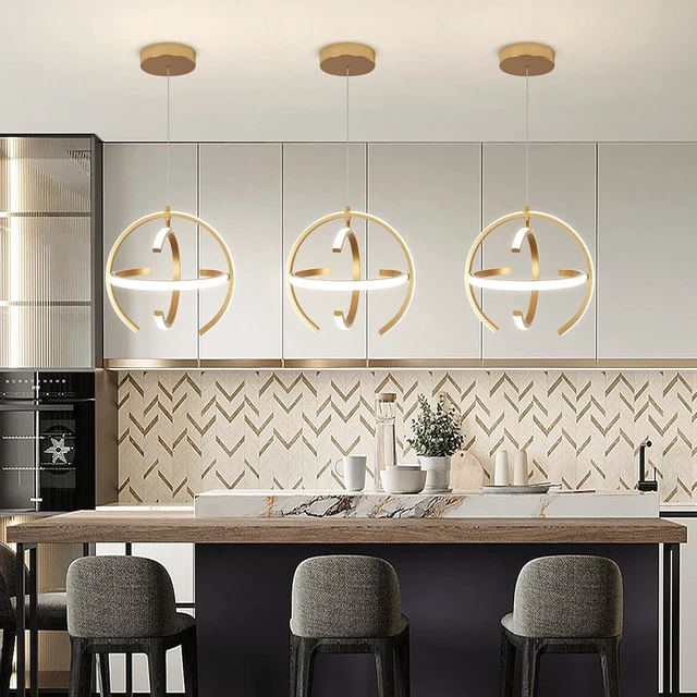 Alt view image 2 of 7 - KELUOLY Modern Gold LED Chandelier, Dimmable Metal Brushed Globe Pendant Lights, Hanging Ceiling Light Fixture for Kitchen Island Living Room Room Dining Bedroom Hallway Entryway Foyer 13 Inchs