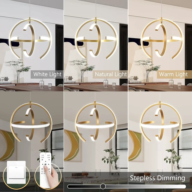 Alt view image 7 of 7 - KELUOLY Modern Gold LED Chandelier, Dimmable Metal Brushed Globe Pendant Lights, Hanging Ceiling Light Fixture for Kitchen Island Living Room Room Dining Bedroom Hallway Entryway Foyer 13 Inchs