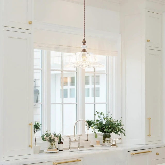Alt view image 2 of 7 - 10.6" Glass Brass Gold Vintage Pendant Light Fixtures for Kitchen Island