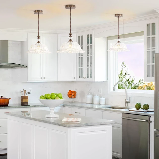 Alt view image 4 of 7 - 10.6" Glass Brass Gold Vintage Pendant Light Fixtures for Kitchen Island