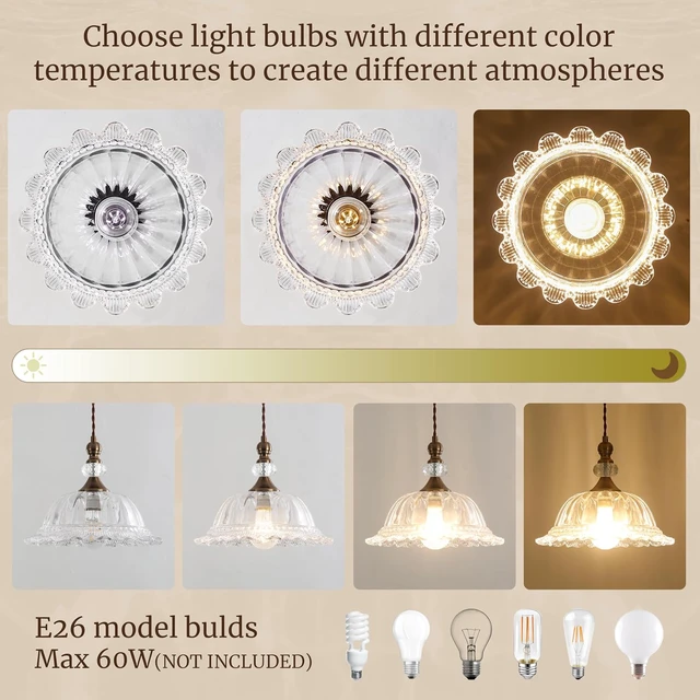 Alt view image 5 of 7 - 10.6" Glass Brass Gold Vintage Pendant Light Fixtures for Kitchen Island