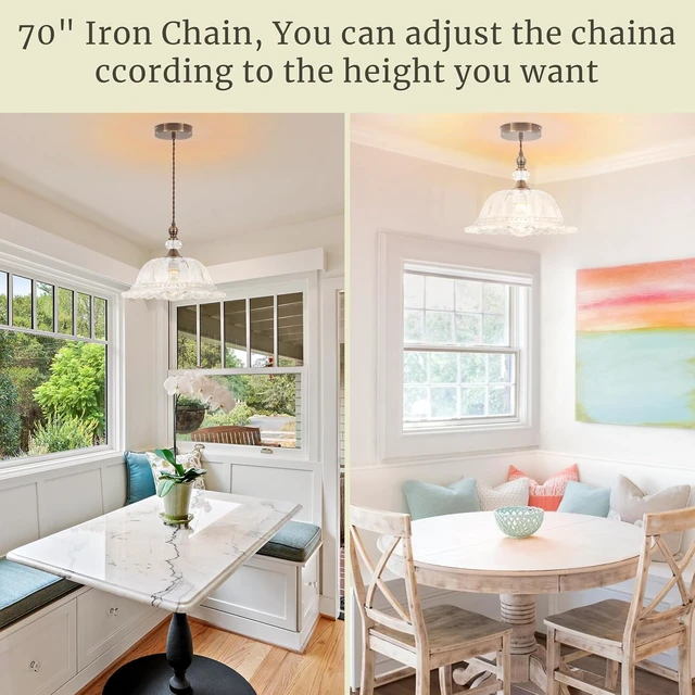 Alt view image 6 of 7 - 10.6" Glass Brass Gold Vintage Pendant Light Fixtures for Kitchen Island