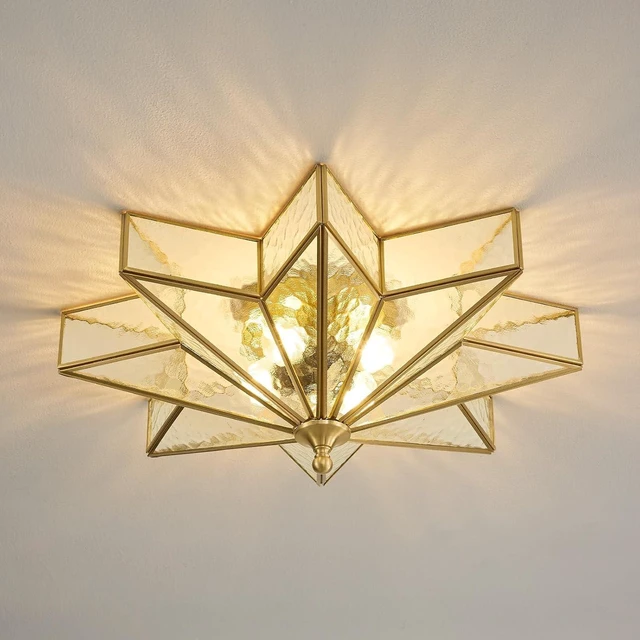 Main image of Star Flush Mount Ceiling Light: 20 Inch Brass Clear Glass Lighting Fixture