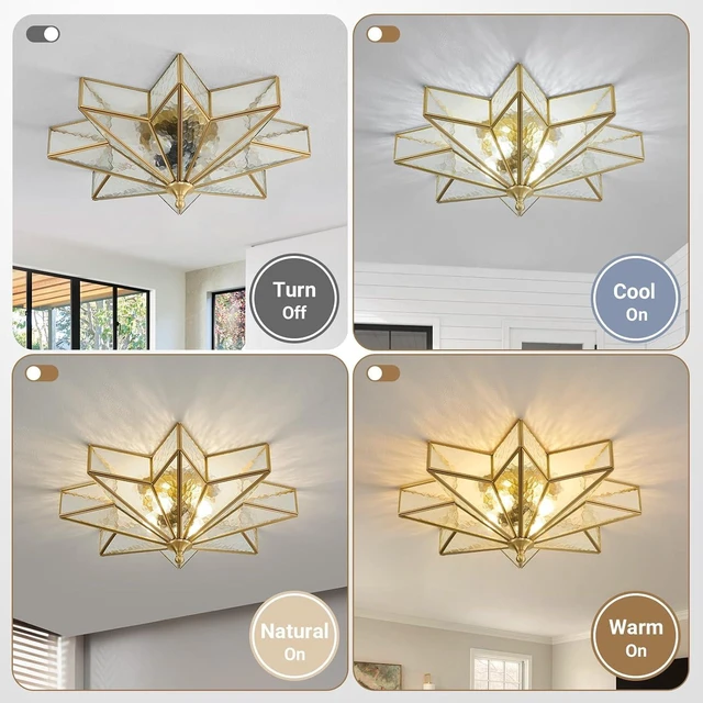 Alt view image 6 of 7 - Star Flush Mount Ceiling Light: 20 Inch Brass Clear Glass Lighting Fixture