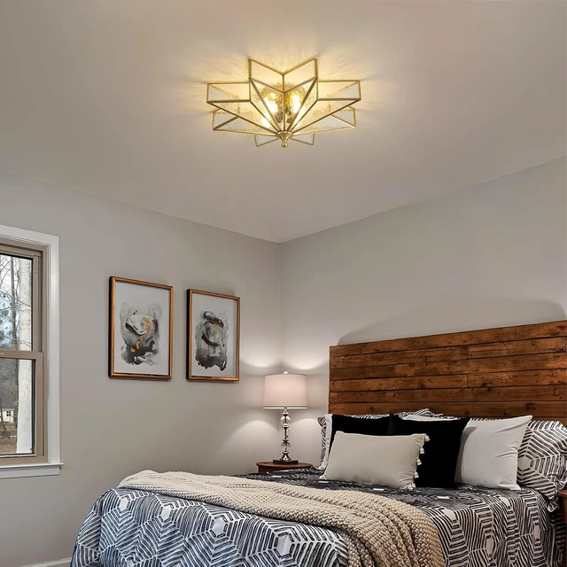Alt view image 7 of 7 - Star Flush Mount Ceiling Light: 20 Inch Brass Clear Glass Lighting Fixture