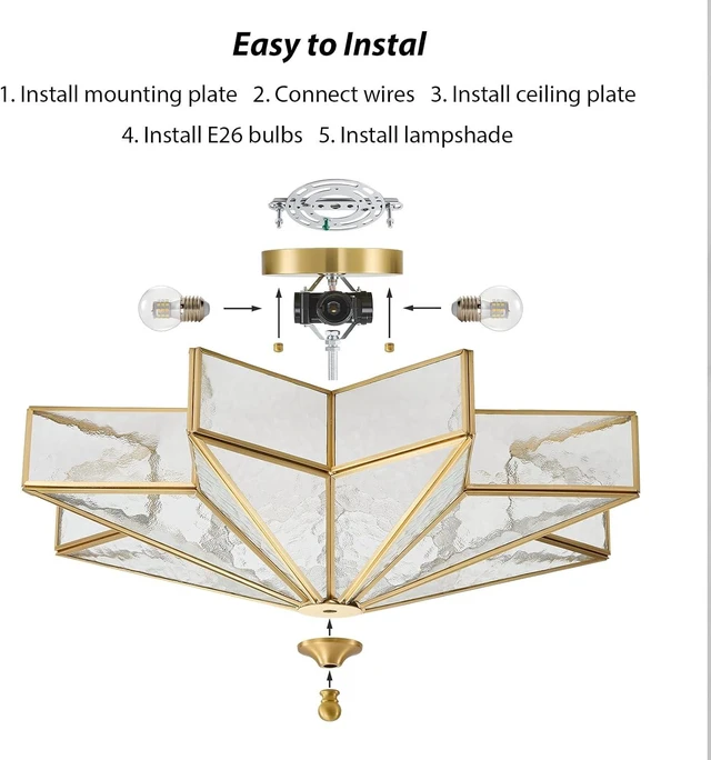 Alt view image 5 of 7 - Star Flush Mount Ceiling Light: 20 Inch Brass Clear Glass Lighting Fixture