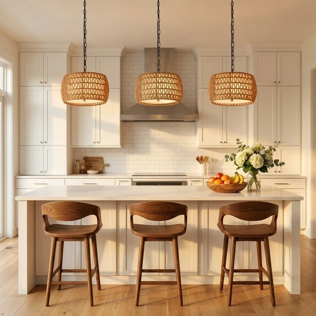 Alt view image 3 of 7 - WILON 12.4'' 3-Light Modern Boho Rattan Pendant Light, Brown
