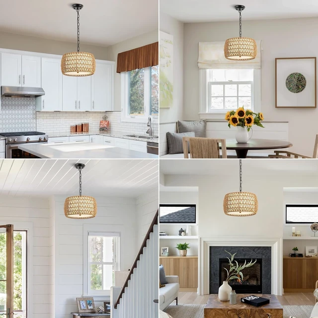 Alt view image 6 of 7 - WILON 12.4'' 3-Light Modern Boho Rattan Pendant Light, Brown
