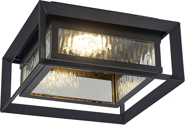 Alt view image 3 of 7 - Design House Hartbrook Outdoor Ceiling Light Fixture, Matte Black Flush Mount LED Light with Clear Glass for Porch, Patio & Entryway, 589234-BLK