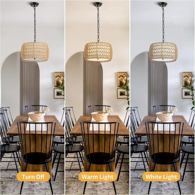 Alt view image 7 of 7 - WILON 12.4'' 3-Light Modern Boho Rattan Pendant Light, Brown