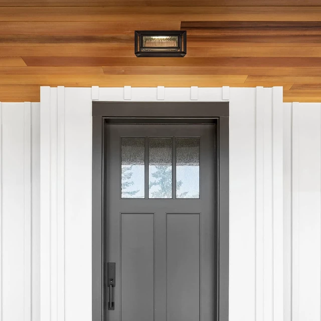 Alt view image 7 of 7 - Design House Hartbrook Outdoor Ceiling Light Fixture, Matte Black Flush Mount LED Light with Clear Glass for Porch, Patio & Entryway, 589234-BLK