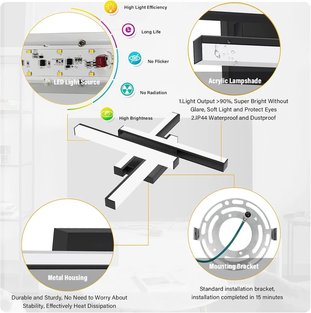 Alt view image 6 of 7 - Modern LED Ceiling Light 24 inch Flush Mount Light Fixture 5700K