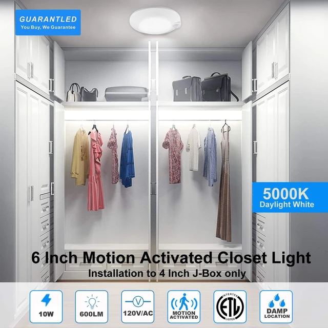 Alt view image 2 of 7 - Closet Lights Motion Sensored Indoor Ceiling Mount LED-10W 5000K Closet Stair Porch Ceiling Pantry Motion Activated Light 6-7/8 Inch 90CRI 600lm Hardwire to Junction Box, No Battery, Damp Rated 4 Pack