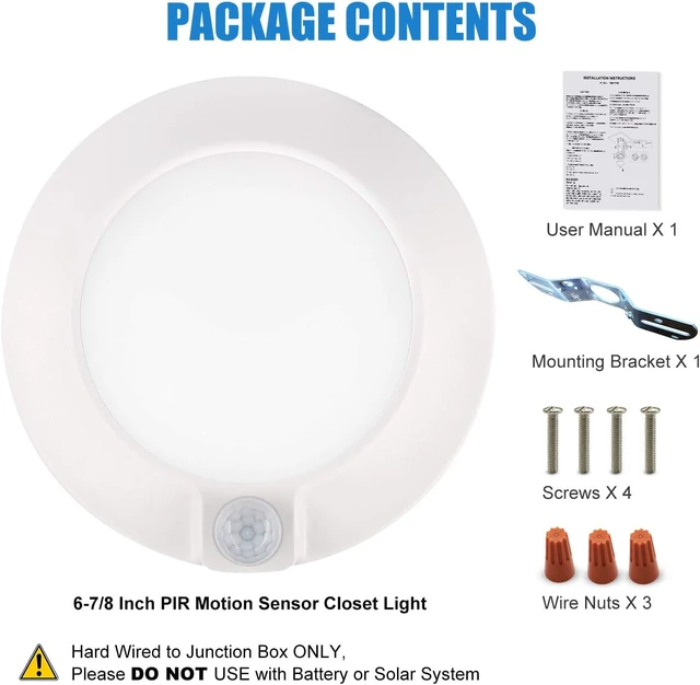 Alt view image 5 of 7 - Closet Lights Motion Sensored Indoor Ceiling Mount LED-10W 5000K Closet Stair Porch Ceiling Pantry Motion Activated Light 6-7/8 Inch 90CRI 600lm Hardwire to Junction Box, No Battery, Damp Rated 4 Pack