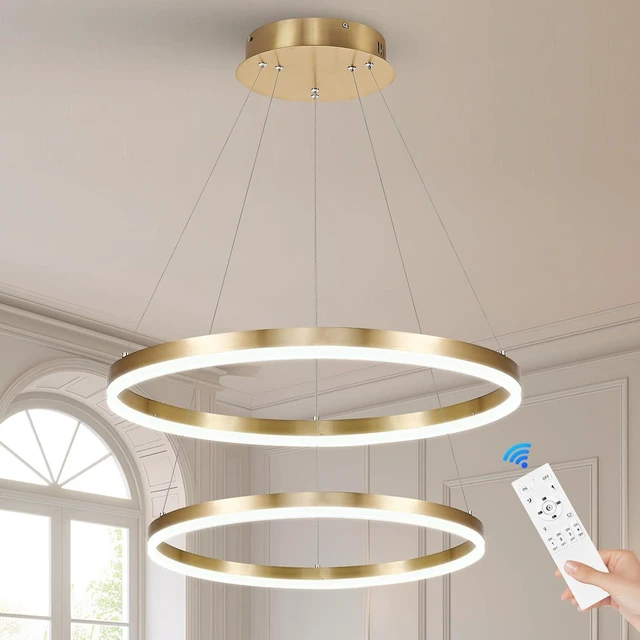 Main image of Benkut 2 Ring LED Chandelier Gold Circular LED Pendant Light with Remote