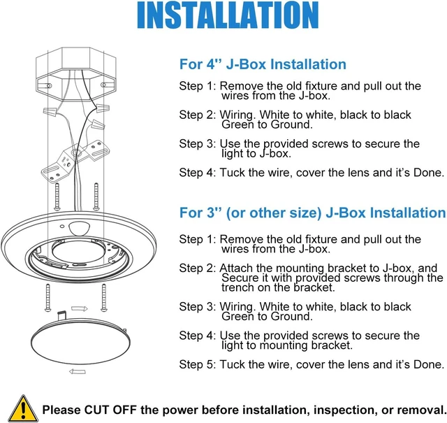 Alt view image 7 of 7 - Closet Lights Motion Sensored Indoor Ceiling Mount LED-10W 5000K Closet Stair Porch Ceiling Pantry Motion Activated Light 6-7/8 Inch 90CRI 600lm Hardwire to Junction Box, No Battery, Damp Rated 4 Pack