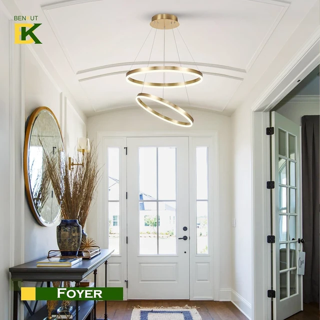 Alt view image 4 of 7 - Benkut 2 Ring LED Chandelier Gold Circular LED Pendant Light with Remote