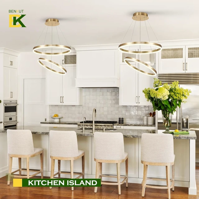 Alt view image 5 of 7 - Benkut 2 Ring LED Chandelier Gold Circular LED Pendant Light with Remote