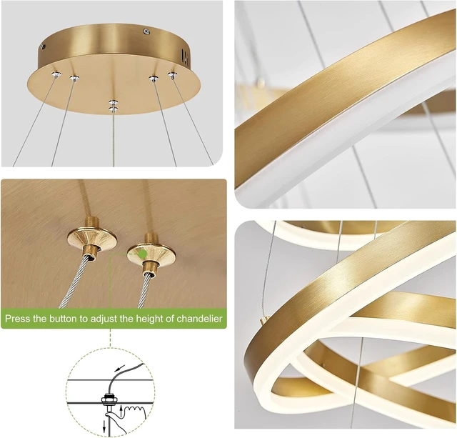 Alt view image 6 of 7 - Benkut 2 Ring LED Chandelier Gold Circular LED Pendant Light with Remote