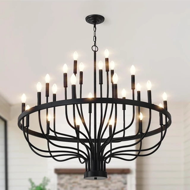 Main image of Black Chandelier 40" Large Farmhouse Chandeliers for High Ceilings