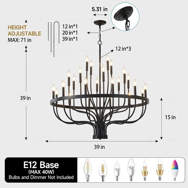 Alt view image 2 of 7 - Black Chandelier 40" Large Farmhouse Chandeliers for High Ceilings