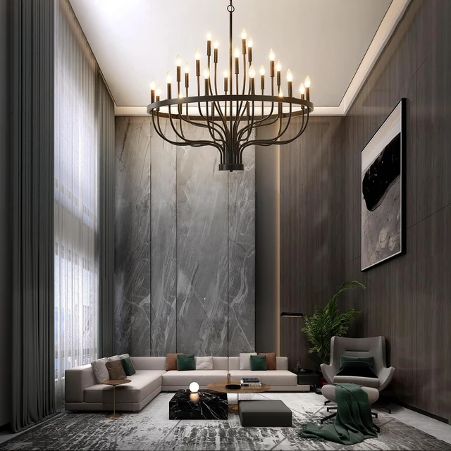 Alt view image 4 of 7 - Black Chandelier 40" Large Farmhouse Chandeliers for High Ceilings