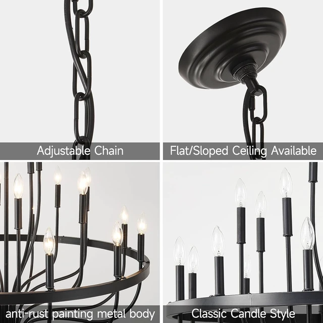 Alt view image 6 of 7 - Black Chandelier 40" Large Farmhouse Chandeliers for High Ceilings