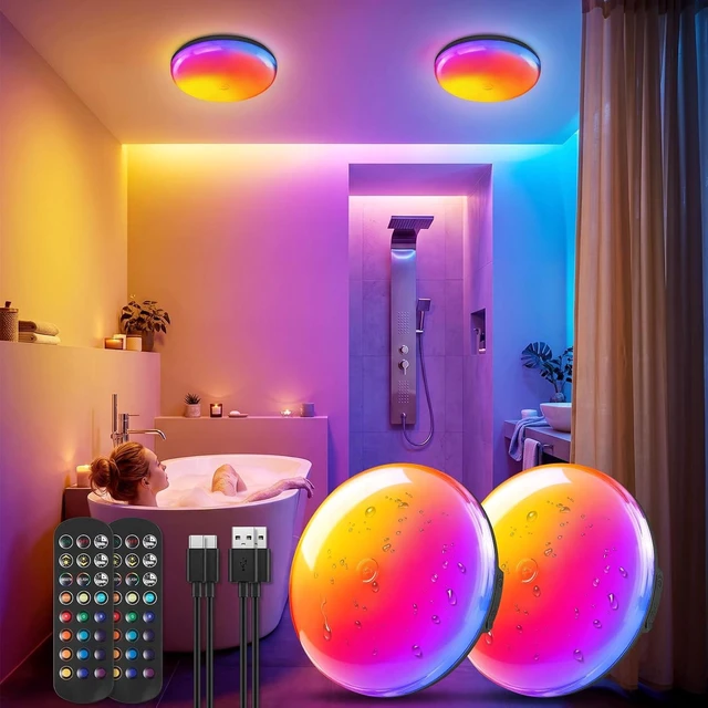 Main image of 2 Pack Shower Light, 6" Rechargeable Bathroom Lamp, IP65 Waterproof