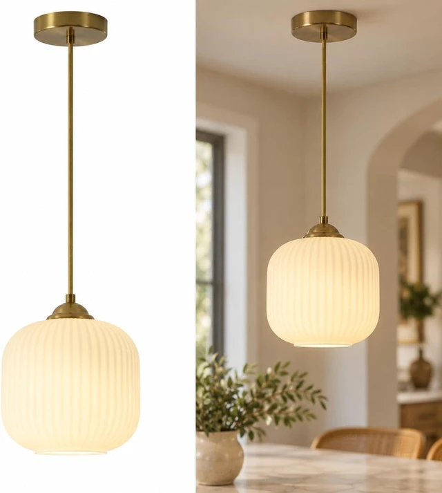 Main image of 7.9In Gold White Glass Pendant Light for Island
