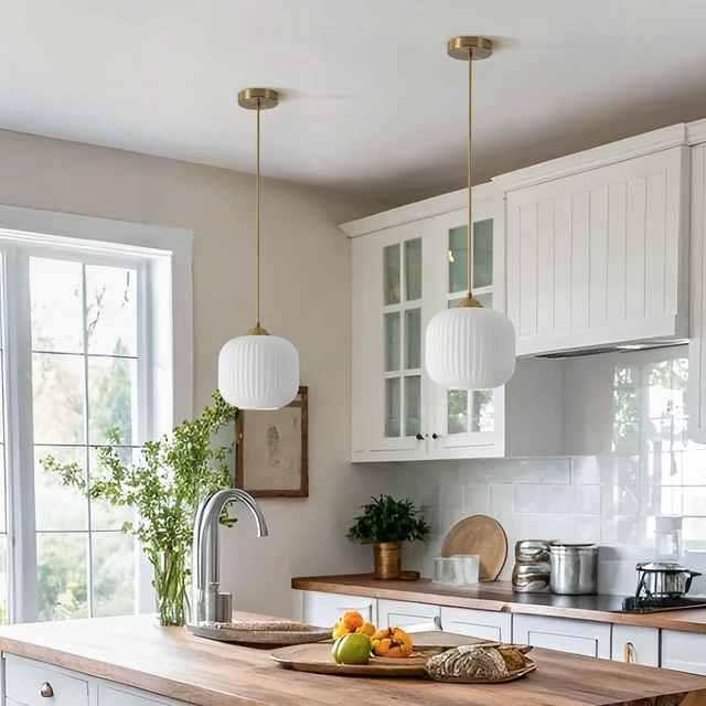 Alt view image 5 of 7 - 7.9In Gold White Glass Pendant Light for Island