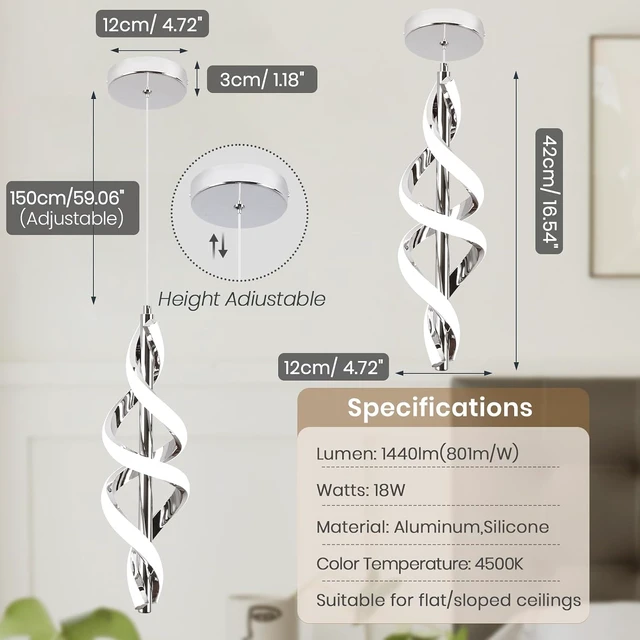 Alt view image 6 of 7 - Pendant Light,4000K Modern LED Pendant Lights Kitchen Island,Adjustable Pendant Lighting Over Island Hanging Pendant Light Fixtures for Kitchen Dining Room Hallway Foyer