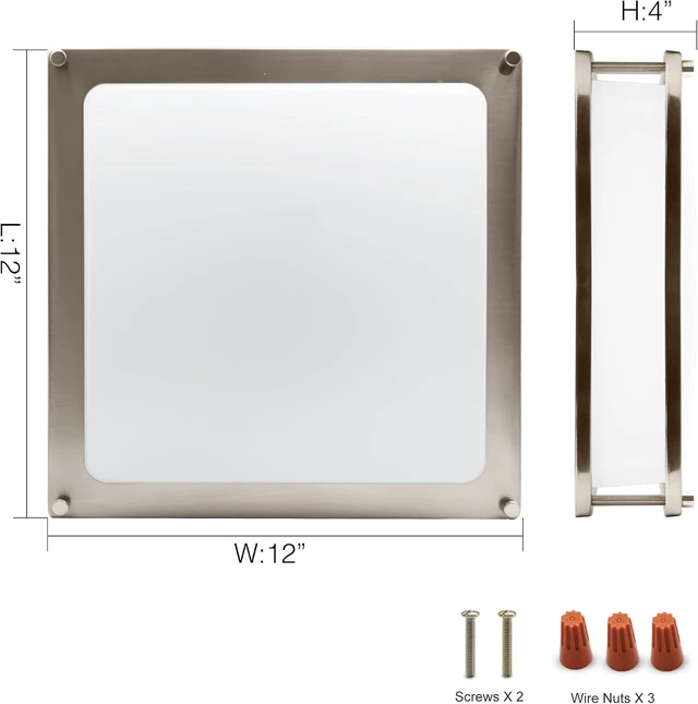 Alt view image 2 of 7 - 12 Inch LED Square Flush Mount Ceiling Light, 15W LED Ceiling Lighting, Brushed Nickel 4000K Neutral White, Dimmable Light Fixture for Kitchen Hallway Laundry Room