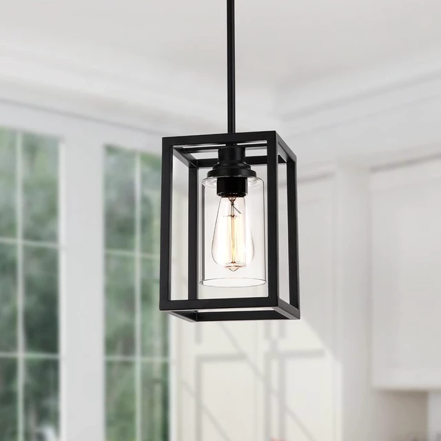 Alt view image 2 of 7 - Kitchen Pendant Lighting Over Island,1-Light Black Farmhouse Hanging Ligh