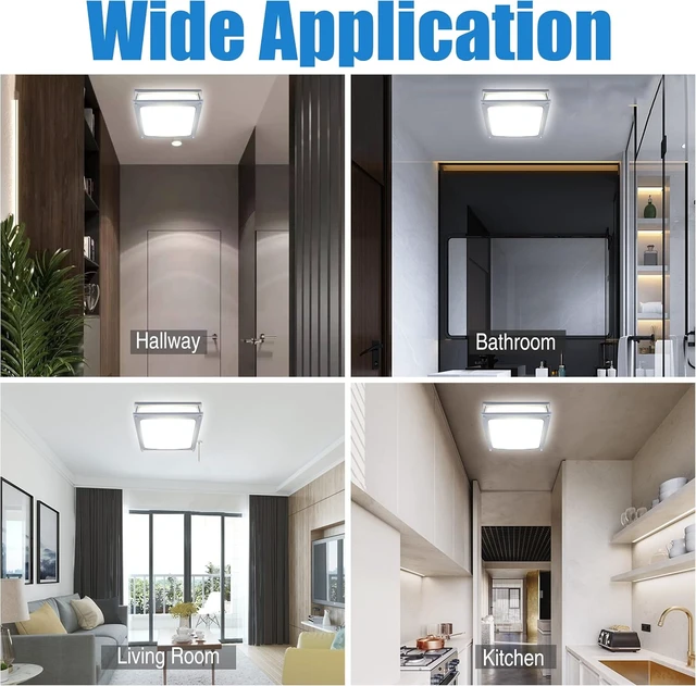 Alt view image 5 of 7 - 12 Inch LED Square Flush Mount Ceiling Light, 15W LED Ceiling Lighting, Brushed Nickel 4000K Neutral White, Dimmable Light Fixture for Kitchen Hallway Laundry Room