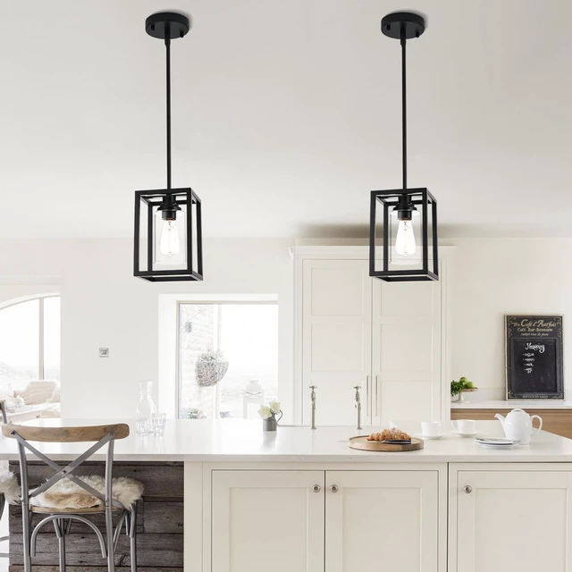 Alt view image 4 of 7 - Kitchen Pendant Lighting Over Island,1-Light Black Farmhouse Hanging Ligh