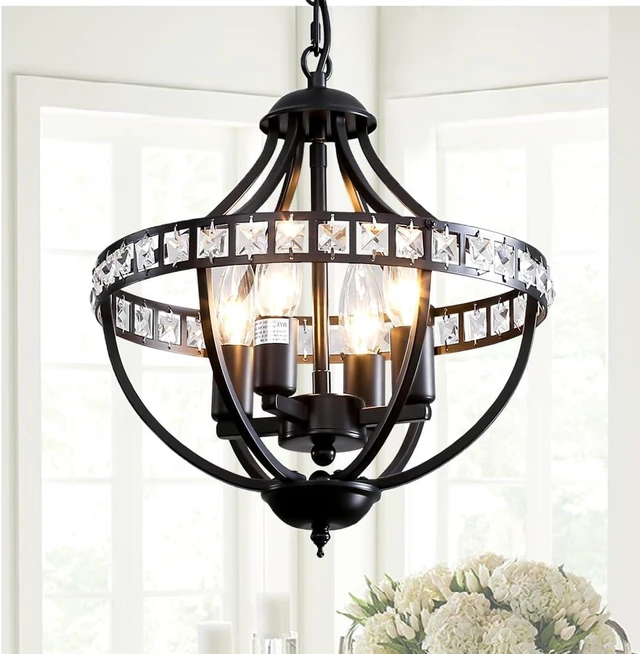 Main image of c ChandeliersFarmhouse Ceiling Chandelier Rustic Vintage Black Pendant Hanging Lighting for Dining Room Living Room Entryway Kitchen Island Bedroom Foyer Lighting4-Light