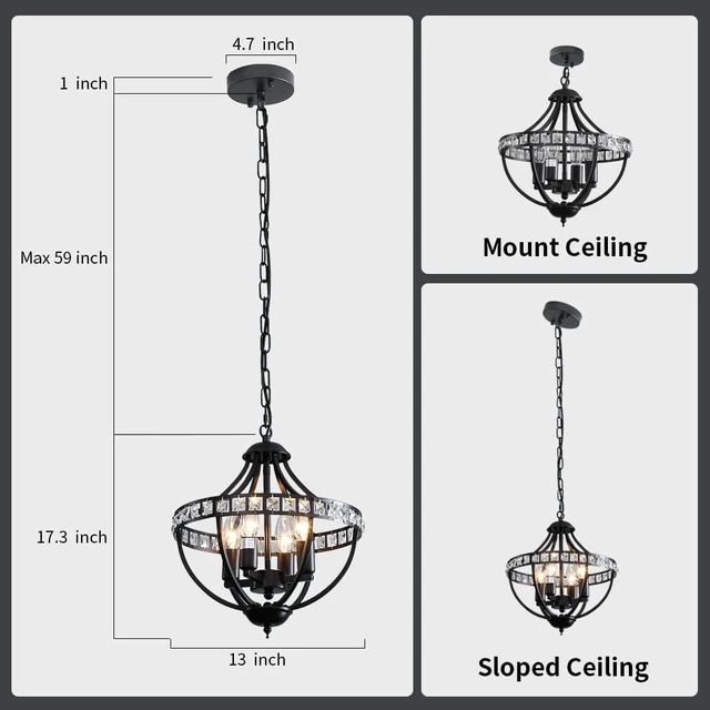 Alt view image 5 of 7 - c ChandeliersFarmhouse Ceiling Chandelier Rustic Vintage Black Pendant Hanging Lighting for Dining Room Living Room Entryway Kitchen Island Bedroom Foyer Lighting4-Light