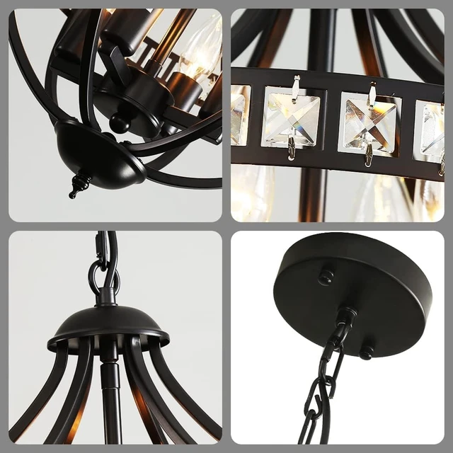 Alt view image 6 of 7 - c ChandeliersFarmhouse Ceiling Chandelier Rustic Vintage Black Pendant Hanging Lighting for Dining Room Living Room Entryway Kitchen Island Bedroom Foyer Lighting4-Light