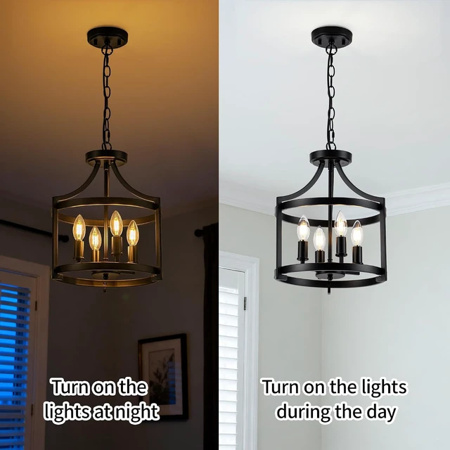 Alt view image 5 of 7 - 4-Lights Black Farmhouse Chandelier, Convertible Ceiling Light Fixture