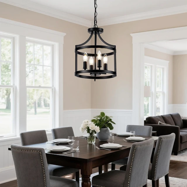 Alt view image 6 of 7 - 4-Lights Black Farmhouse Chandelier, Convertible Ceiling Light Fixture