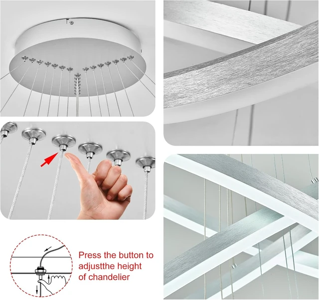 Alt view image 6 of 7 - 7-Rings D31.5in Modern LED Chandelier Silver Dimmable High Ceiling Chandeliers Foyer with Remote Control for Staircase Entryway Dining Room Living Room, 3000K-6500K