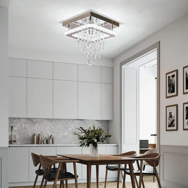 Alt view image 2 of 7 - Square Crystal Chandelier Modern LED Crystal Ceiling Light